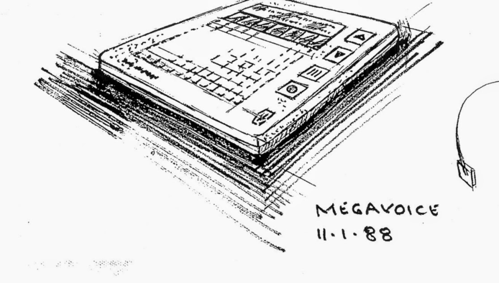 Tom Treseder's sketch of the first MegaVoice Audio Bible in 1988